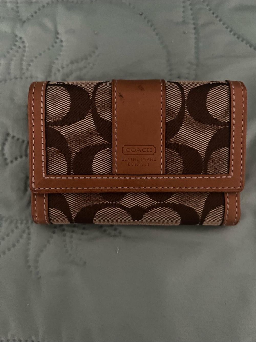 Coach Brown/Tan Signature Canvas Compact Card Holder